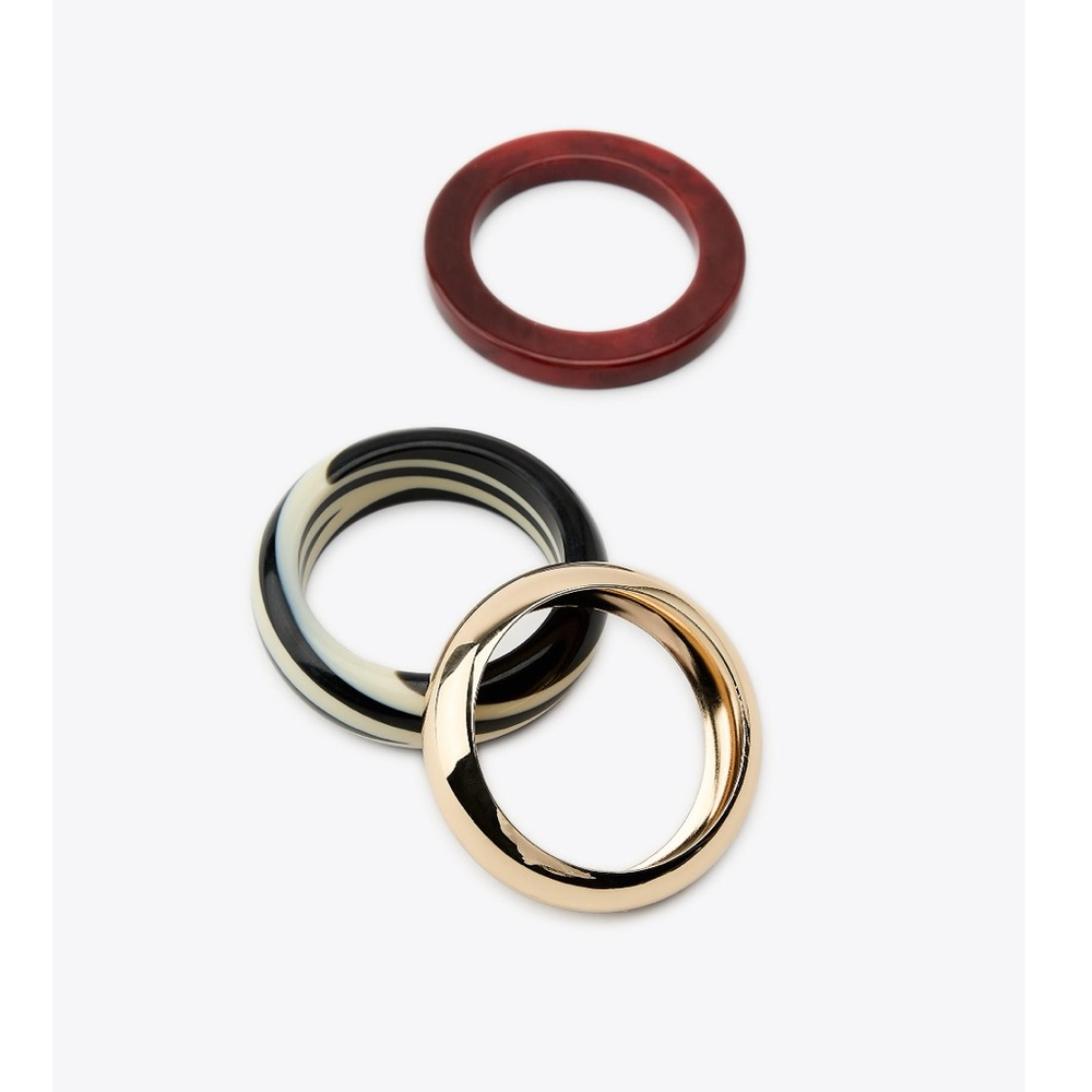 ZARA NWT PACK OF 3 RESIN CUFF BRACELETS - gold, striped & burgundy. SS25 - Picture 5 of 6